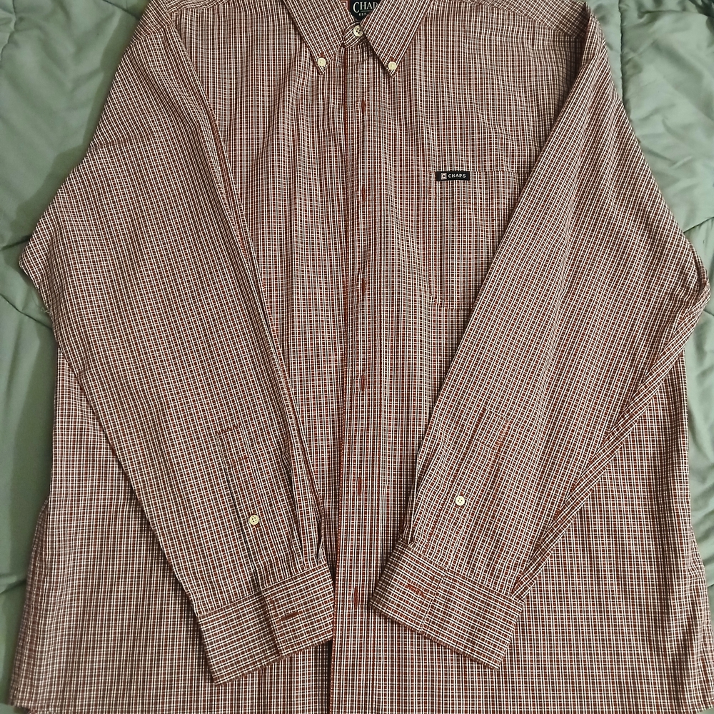 Chaps Men's Red and White Plaid Button Down Shirt
